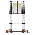12.5FT Telescoping Ladder, Collapsible Ladder with Bottom Stabilizers, Slow Descent, One-Click Retraction to Protect Finger?Suitable for RV or Outdoor Work