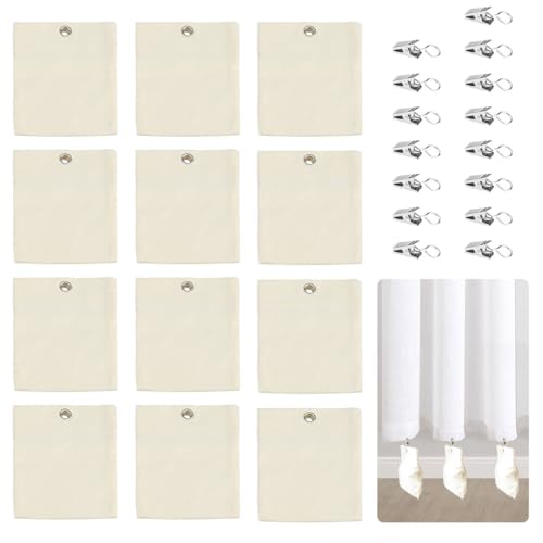 Yitexin 12 Paquete de contrapesos Cortinas Beige, 12.5 x 15 cm Pesos para Cortinas con Clips de Acero Inoxidable, Saco de Arena para Patio para ventarrones en Exteriores Cabina (Azul)