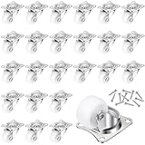 Maitys 24 Pcs 1 Low Profile Casters Wheels for Furniture Small Swivel Caster with No Noise 360 Degree Top Plate 22 Lbs Weighs Capacity for Furniture Appliances, Screws Included (White,Pp)