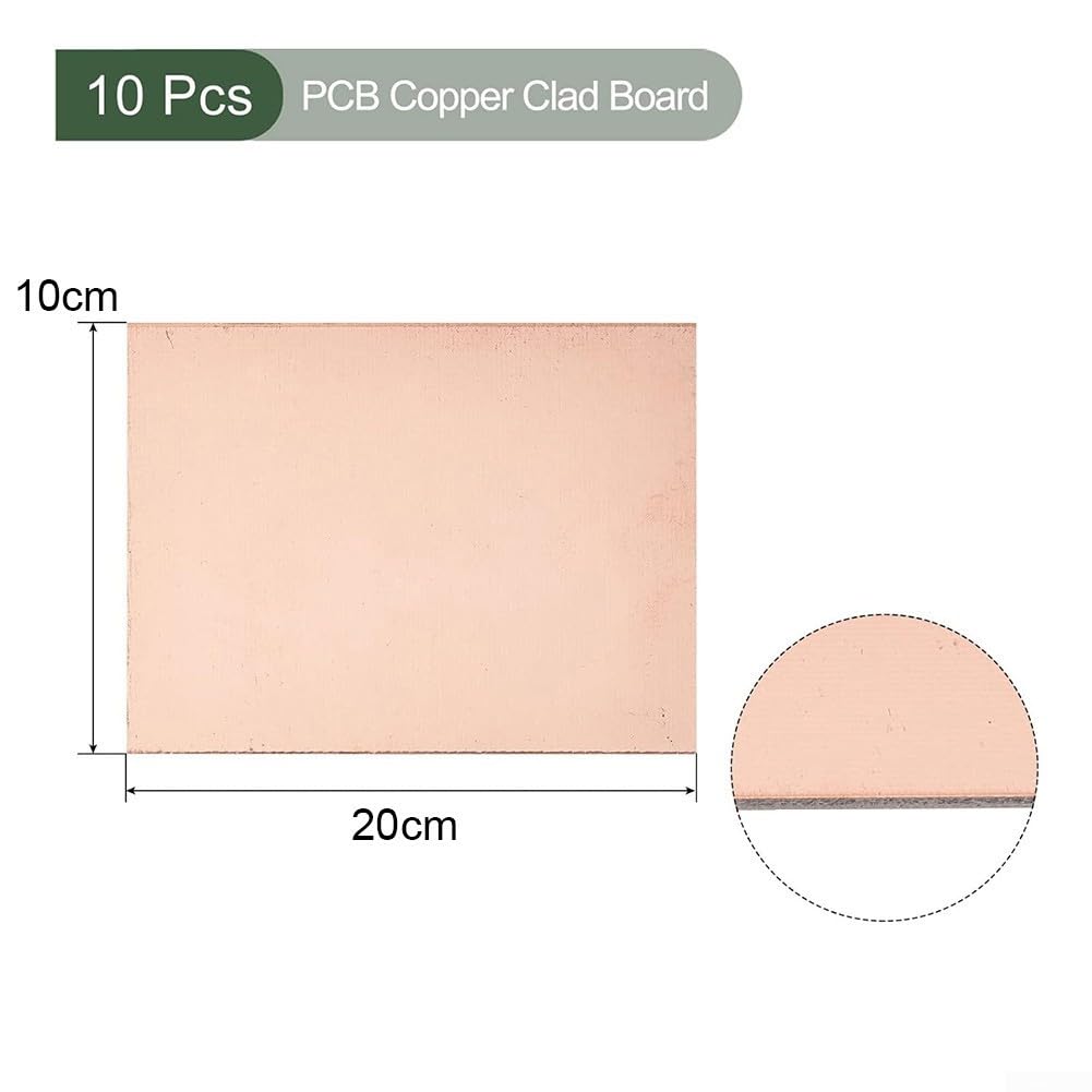 FR4 - Confezione da 10 schede PCB rivestite in rame, 20 cm x 10 cm, a strato singolo, per circuiti elettronici fai da te, PCB sperimentali