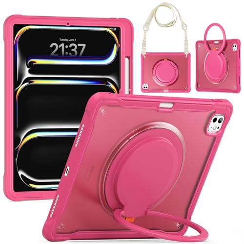Étui iPad Pro 13 2025 M5 M4 antichoc rose avec poignée rotative 360