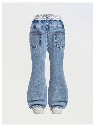 GORGLITTER Girl's Rhinestones Flare Jeans Lace Bow Elastic High Waist Jeggings Bell Bottom Denim Pants2