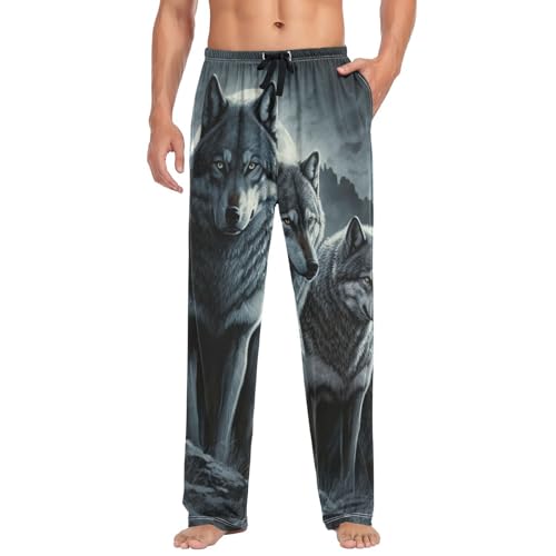 AIXIWAWA Night Wolf Pack Men's Pajama Pants Cozy Sleepwear Mens Lounge PJ Bottoms Pockets Drawstring S3