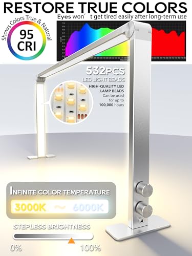 STOLAS Nail Tech Lamp for Desk, 4000K-6000K Dimmable LED Manicure Lamp, Desk Light for Nail Tech-Silver