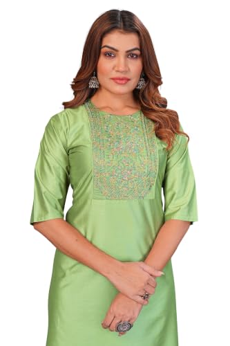 Image of Women's Chanderi Cotton Embriodired Kurtis