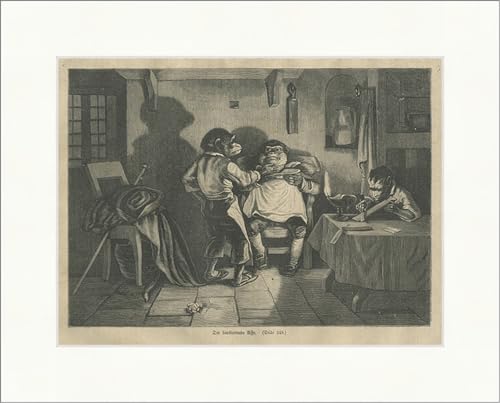 Biller Antik El mono barbero navaja de afeitar Artesanía Humorística Peluquería grabado en madera E 26004