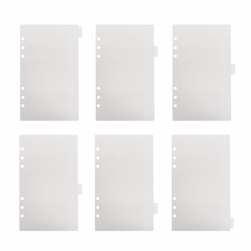 6PCS A6 Page Dividers for 6-Ring Binder, Plastic Index Sheet Insertable Notebook Planner Tabs, Loose-Leaf Binder Accessory (Clear)