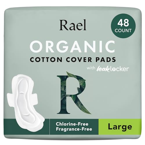 Image of Rael Pads for Women, Organic Cotton Cover - Period Pads with Wings, Feminine Care, Sanitary Napkins, Heavy Absorbency, Unscented (Large, 48 Count)