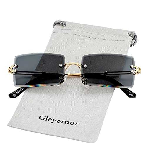 Gleyemor Rimless Rectangle Sunglasses For Women Mens Fashion Vintage Frameless Square Glasses With Gradient Lens (Grey) #TOP1