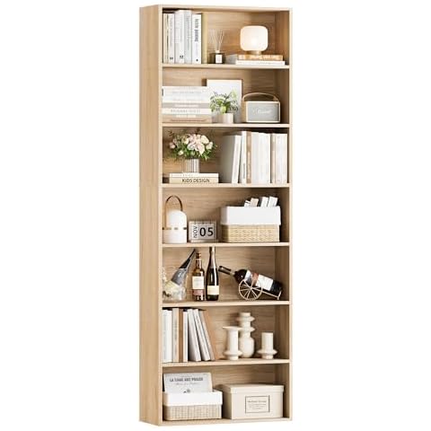 FACBOTALL 82" Tall Bookshelf, 7-Tier Open Shelves Bookcase, Freestanding Display Storage Shelves, Tall Bookcase Home Decor Furniture for Home Office, Living Room, Bedroom, Light Oak Cover