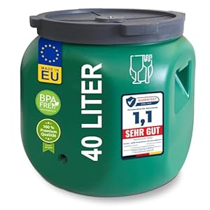 plasteo Weithalsfass 40 L Deckelfass lebensmittelecht – stabiles HDPE Universalfass mit Schraubverschluss, für Futter, Lagerung und Transport, grün, eckig