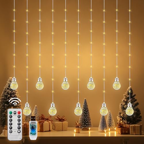 Patioman Wishing Ball Curtain Lights LED Window Hanging Lights with Remote USB Powered Twinkle Globe Fairy String Lights for Wedding Party Bedroom Christmas Indoor Outdoor Decoration (Warm White)
