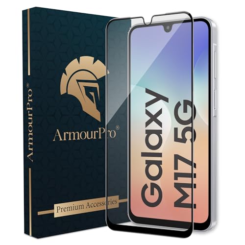 Image of ArmourPro Tempered Glass for Samsung Galaxy M17 / A17 and Galaxy F17-9H Screen Protector with Black Border, Anti Scratch, Edge-to-Edge Coverage, HD Clarity, Smooth Touch, Case Friendly | Black