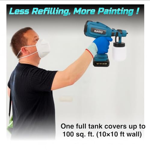 Image of KAITO 21V Cordless Paint Sprayer | 800W HVAC Spray Gun with ABS Plastic Body & 1000ml Container | Includes 2 x 2.5Ah Lithium-Ion Batteries & Charger | for Walls, Doors & Furniture Green-Black