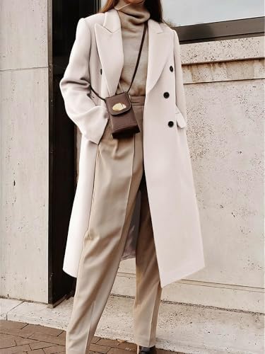 Image of IDEALSANXUN Womens Long Wool Coats Fall Winter Double Breasted Trench Coat Peacoat