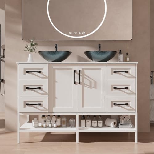 VNN 48 Inch Bathroom Vanity with Sink - Double Sink Bathroom Vanity, Freestanding Cabinet with Open...