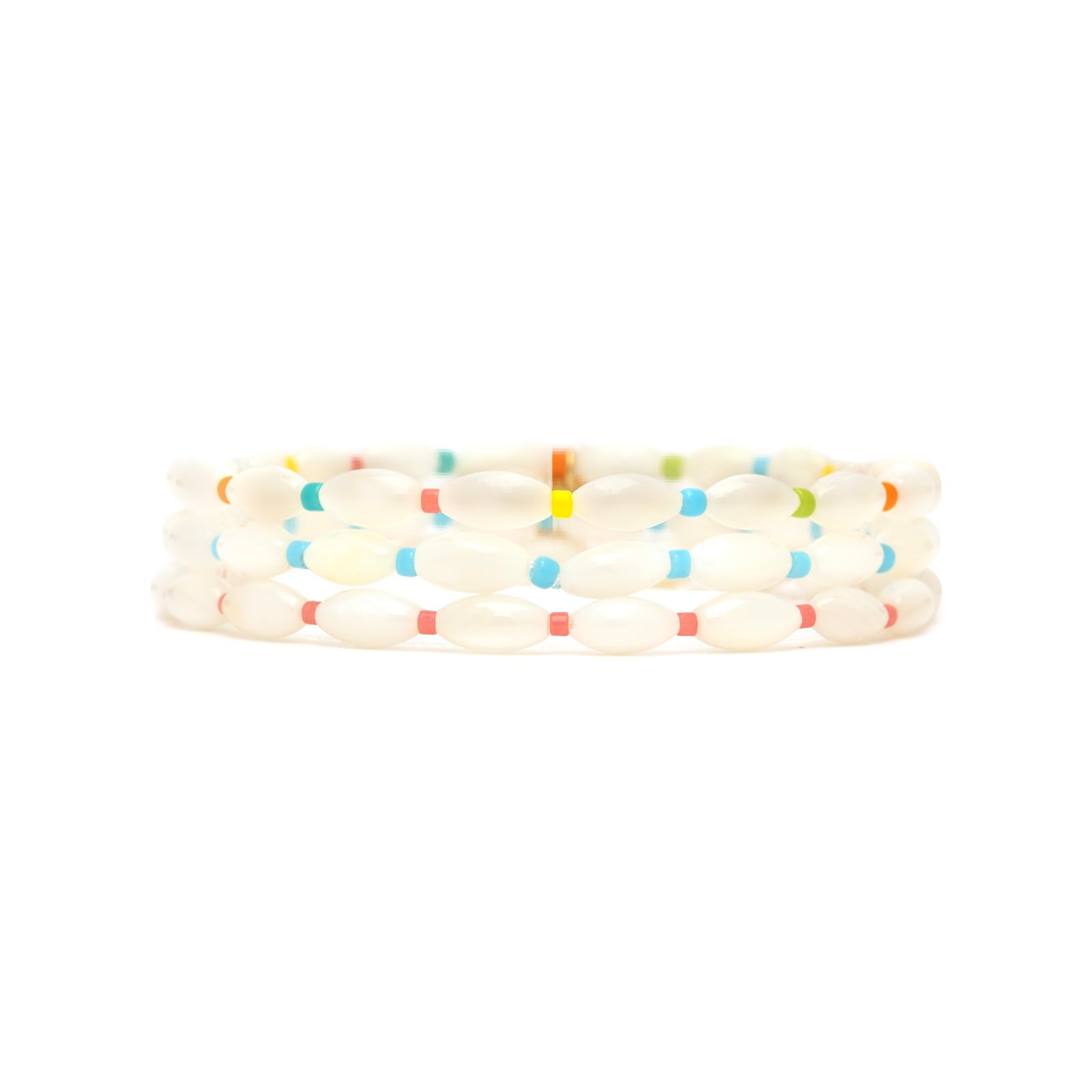 Pura Vida Bracelets Rainbow Pearl Bead Stretch Bracelet Pack for Women, Set of 3