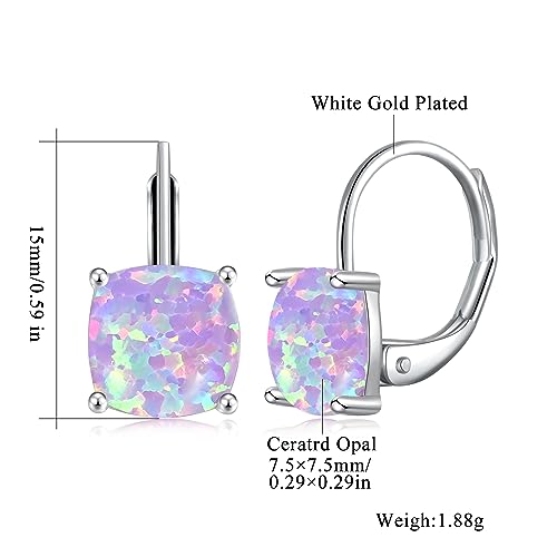 CiNily Leverback Dangle Earrings for Women Girls Hypoallergenic,14K Gold Plated Pendant Earrings Square Opal Hoops Hanging Lever Earrings Fashion Jewelry Gifts for Sensitive Ears3