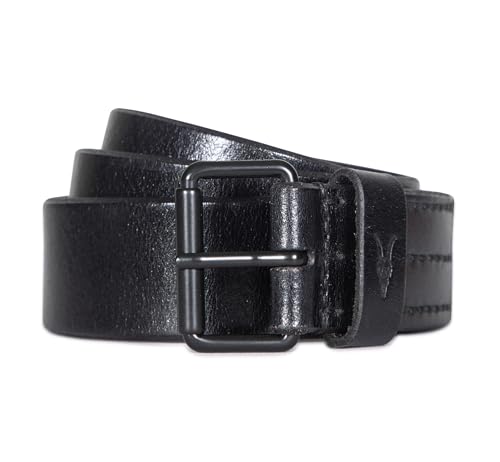 AllSaints Men's 1.5 Inch Flat Strap Leather, Casual Belt with Matte Metal Buckle, Black, 36