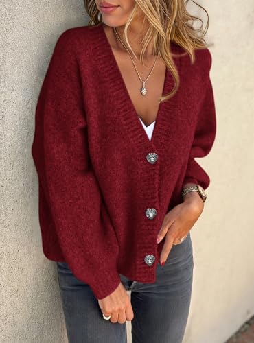 PRETTYGARDEN Cardigan Sweaters for Women Trendy Fall 2025 Long Sleeve Button Down Oversized Chunky Knit Sweater Outerwear