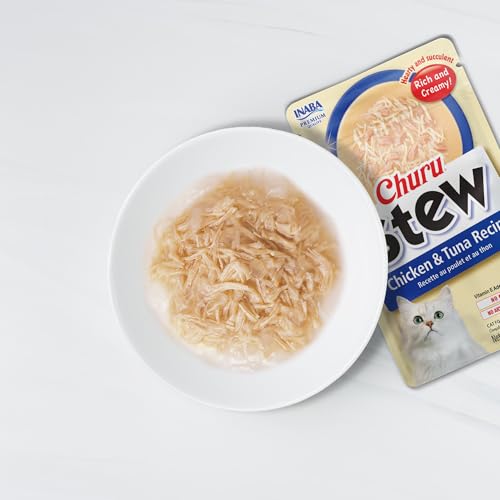 INABA Churu Stew for Cats, Creamy Purée Side Dish Pouch, 1.05 oz Pouches, 15 Pouches Total, Chicken and Tuna Variety - image 4