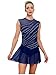 Winnrchan Lyrical Dance Costume for Women Rhinestone Figure Skating Dresses Sleeveless Ballet Dancewear Navy Blue Small