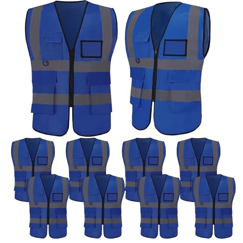 Image of 10 Pack Neon Reflective Safety Vests,Blue High Visibility Construction Vests, ANSI Certified Work Vest for Men Women
