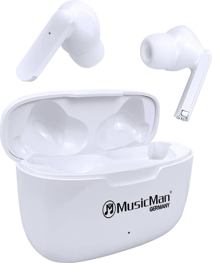 MusicMan BT-X63 earbuds inside open charging case