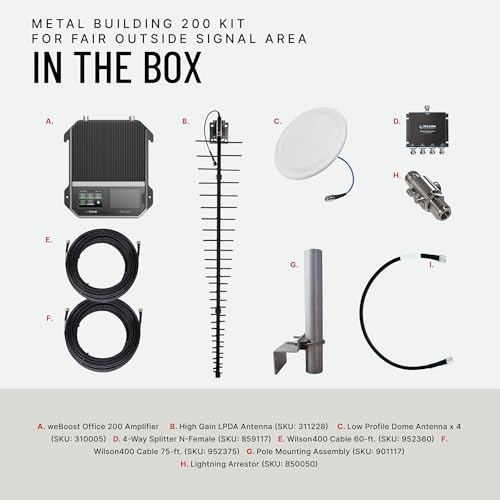 Image of weBoost Metal Building 200 Cell Signal Booster Kit - 10,000 sqft -LPDA /Dome | 5G /4G LTE | For Urban & Suburban Areas | Buildings with Metal Roofs | Supports All U.S. Carriers | FCC Approved