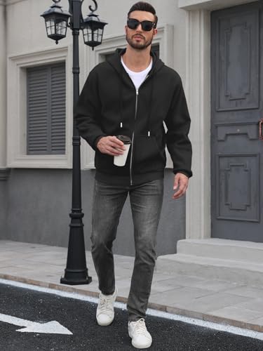 Caracilia Mens Zip Up Hoodies Midweight Loose Fit Fleece Full-Zip Sweatshirts Jackets Black Large thumb #5
