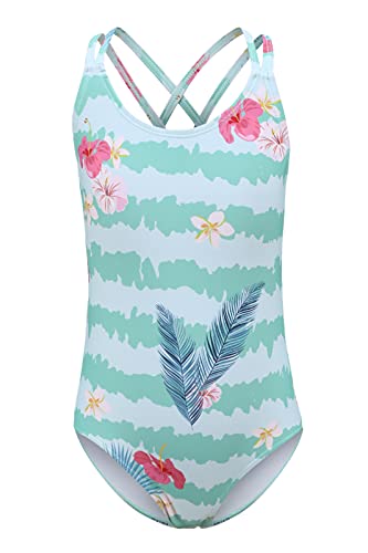 Image of Girls One Piece Swimsuits,Girls Bathing Suits with Adjustable Straps,Kids Hawaiian Floral Swimwear 3-16 Years
