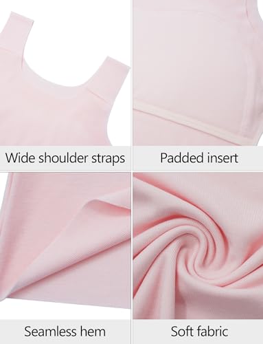 Image of FEOYA Teen Girls Camisole Training Cotton Bra Round Neck Tank Top with Shelf Bra 2 /3 Pack