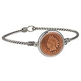 Indian Head Penny Coin Bracelet | Silvertone Finish Pewter Bezel | Adjustable Size | Genuine Coin...