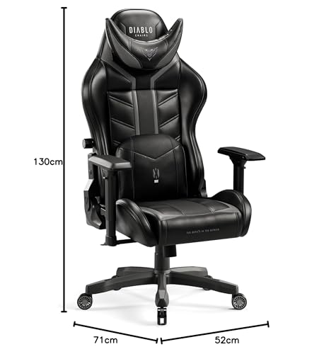 DIABLO X-Ray Sedia Gaming Gamer Poltrona da Ufficio Scrivana Braccioli 4D Design Ergonomico Perforazione Pelle Sintetica Funzione di Inclinazione Nero-Grigio Normal (L) - Immagine 2