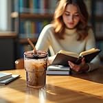 13oz/400ml Tumbler Water Glass, Cups with Straw and Lid Sealed Carry on for Coffee, Iced Tea, Thick Wall Insulated Glass Cup (Amber)… - Image 3