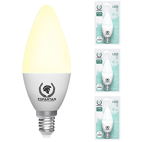 Bombillas Bajo Consumo Espartan - Bombillas LED E14 Luz Cálida Vela 6W, 3000K, 510 lúmenes, Equivalente a 40W Bombilla Incandescente Halógena,...