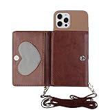 TYWZ Crossbody Hülle für iPhone 12,Schultergurt Halsketten Brieftasche PU Leder Handykette mit Kartenhalter Silikon Case mit Kordel zum Umhängen-Braun