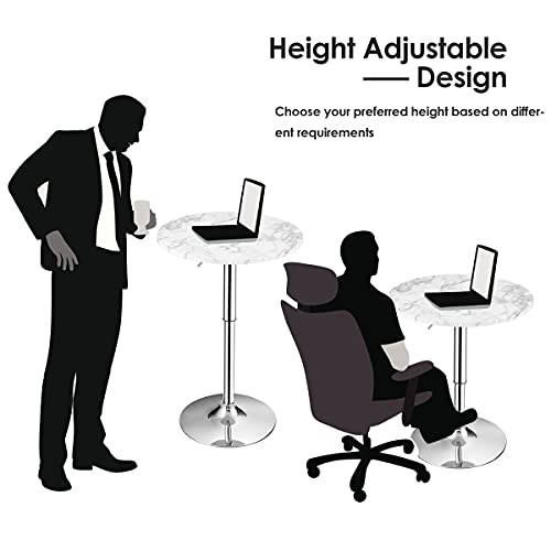 Image of Giantex Round Pub Table Height Adjustable, 360 Swivel Cocktail Pub Table with Sliver Leg and Base for Home, Bar Table (White)