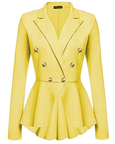 Kasen Abrigo Mujer Blazer Americana Traje Slim Chaqueta del Traje OL Mujeres Botón de Metal Amarillo L