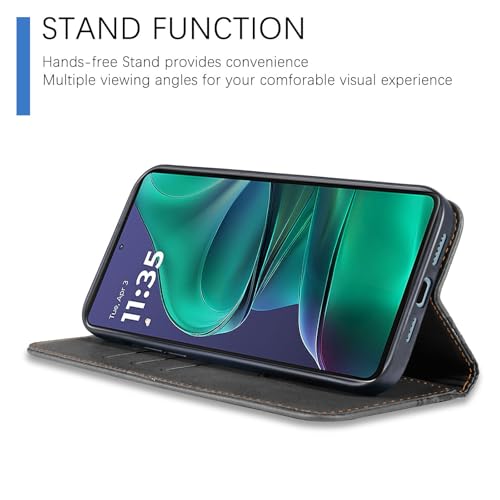 Image of Wallet Case for Motorola Moto G 5G 2025 6.6 inch - PU Leather Flip Cover with Card Holder Slots, Strong Magnetic Folio Kickstand Phone Case, Black