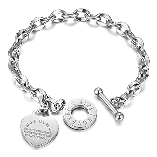 Emibele Pulsera de Corazón de Moda, Brazalete Elegante y Grabado con Proverbios Bíblicos de Acero Inoxidable con Cierre OT para Mujer Pareja Chicas, Regalo Ideal para Día de San Valentín, Plata | Ya disponible en tu tienda friki favorita! En mundofriki.es!