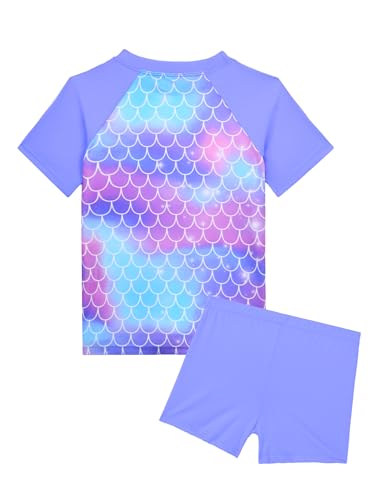 Image of Girl Swimsuits 2 Pieces Multicolor Short Sleeve Quick Dry Durable Rash Guard Set with Shorts