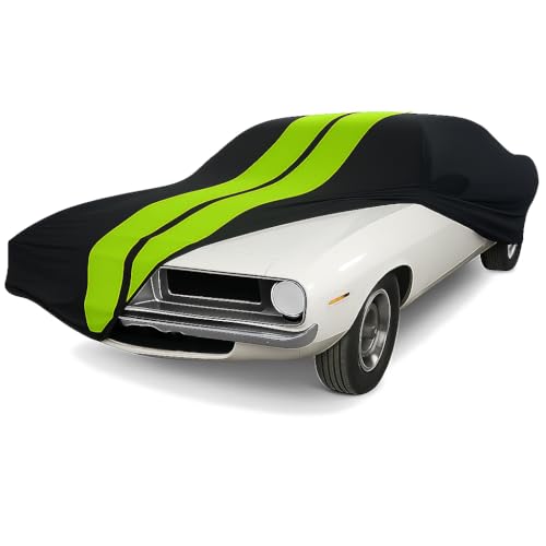 Image of SR1 USA 1970-1974 Dodge Challenger /Plymouth Barracuda Indoor Car Cover - Ultraguard Stretch Satin - The Ultimate Custom Fit (Black /Green)