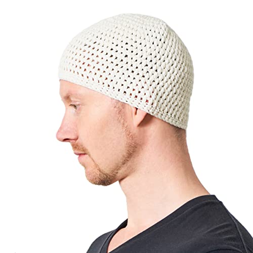 CHARM Cotton Skull Cap for Men - Crochet Kufi Hat Mens Beanie Prayer Hat Knit Soft Sensitive Skin...