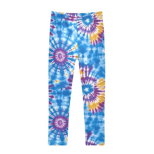Blue Tie Dye Girls Leggings Ultra Soft Compression Yoga Gym Pants for Kids 4-10T