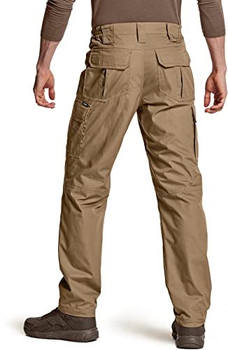 Cqr Men's Tactical Pants, Water Resistant Ripstop Cargo Pants, Lightweight Edc Hiking Work Pants, Outdoor Apparel, Duratex Ripstop Coyote, 40W X 32L #TOP1