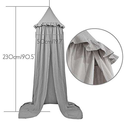 IBIZA VIBE MAMERIA Kids Bed Canopy with Frills Cotton Hanging Tent Curtain Net for Reading Nook Hideaway Bedding Play Room Decor (Light Grey)