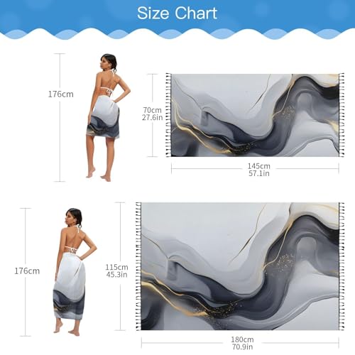 AIXIWAWA Women's Beach Sarong Wrap Skirt Black Golden Marble Print, Sun Protection Bikini Cover-Up for Vacation Pool Party L4