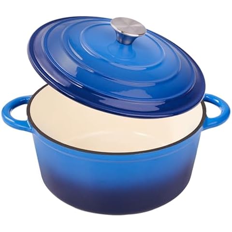Fijinhom 6 Quart Enameled Cast Iron Dutch Oven Pot with Lid, Dual Handle for Bread Baking, Pre-Seasoned Cookware, Heavy-Duty, Oven Safe up to 500° F, Non-stick & Applicable All Cookings, Blue Cover
