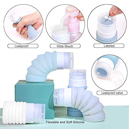 INNERNEED Collapsible Silicone Travel Size Bottles Portable Squeezable Refillable Containers Set for Cosmetic Toiletries Shampoo Lotion Soap Liquids, Leak-proof, TSA Approved (1.5-3oz, 4-colors)